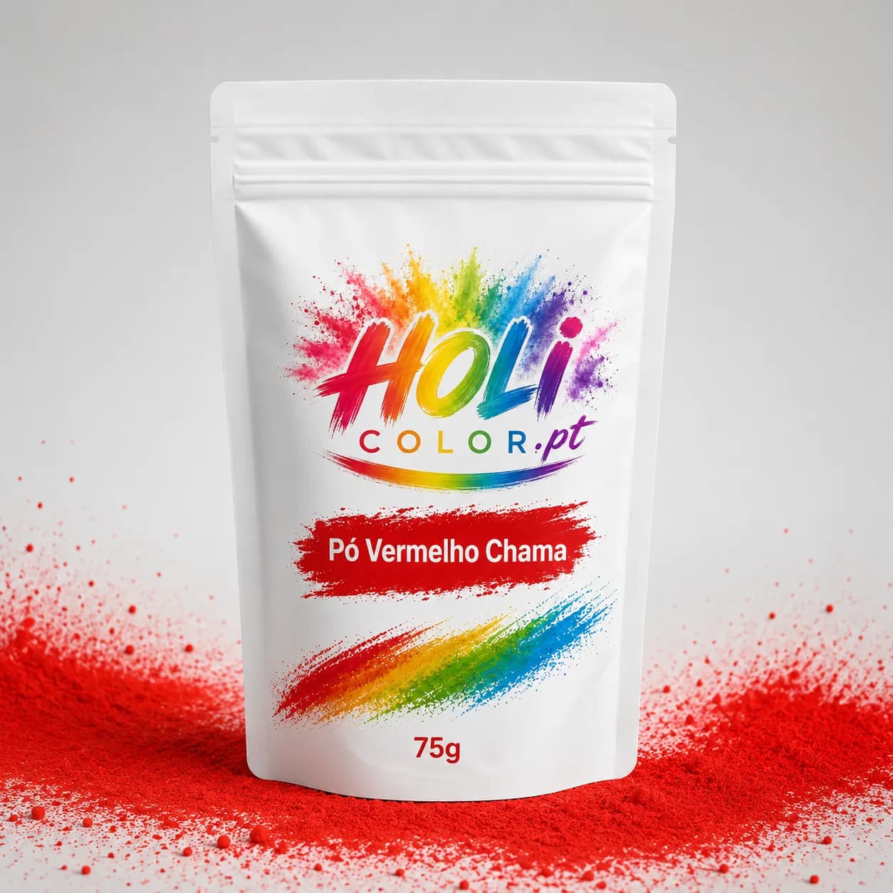 Saco de Pó Vermelho Chama HoliColor.pt com pó holi vermelho chama
