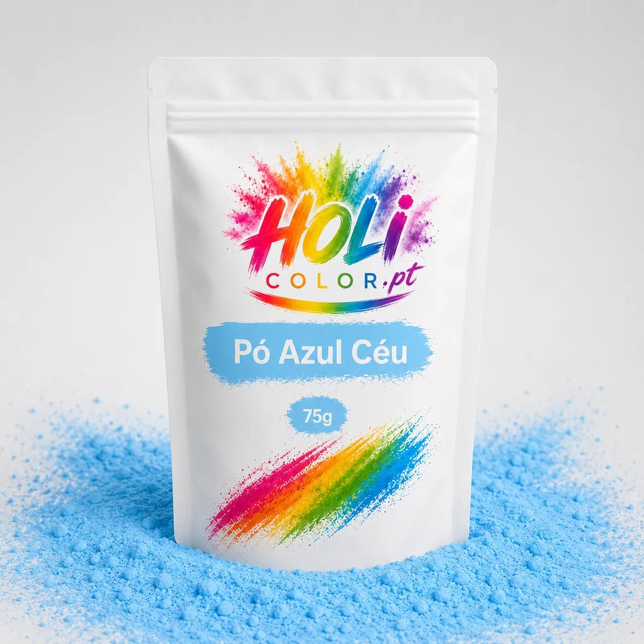 Saco de Pó Azul Céu HoliColor.pt com pó holi azul claro